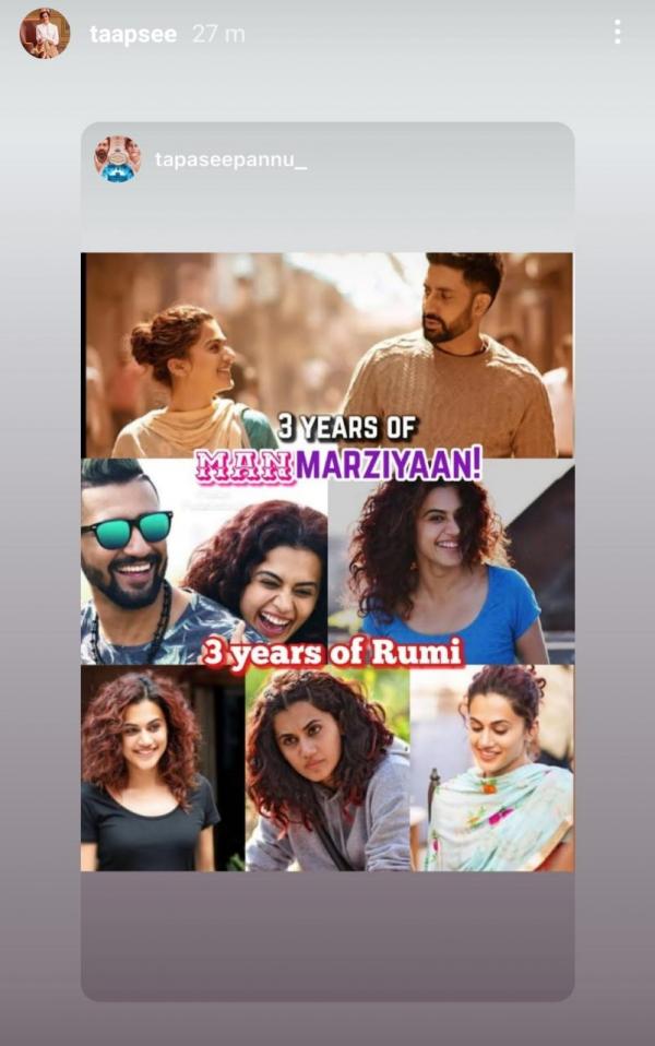 Taapsee Pannu celebrates 3 years of ‘Manmarziyaan,’ shares special moments from film