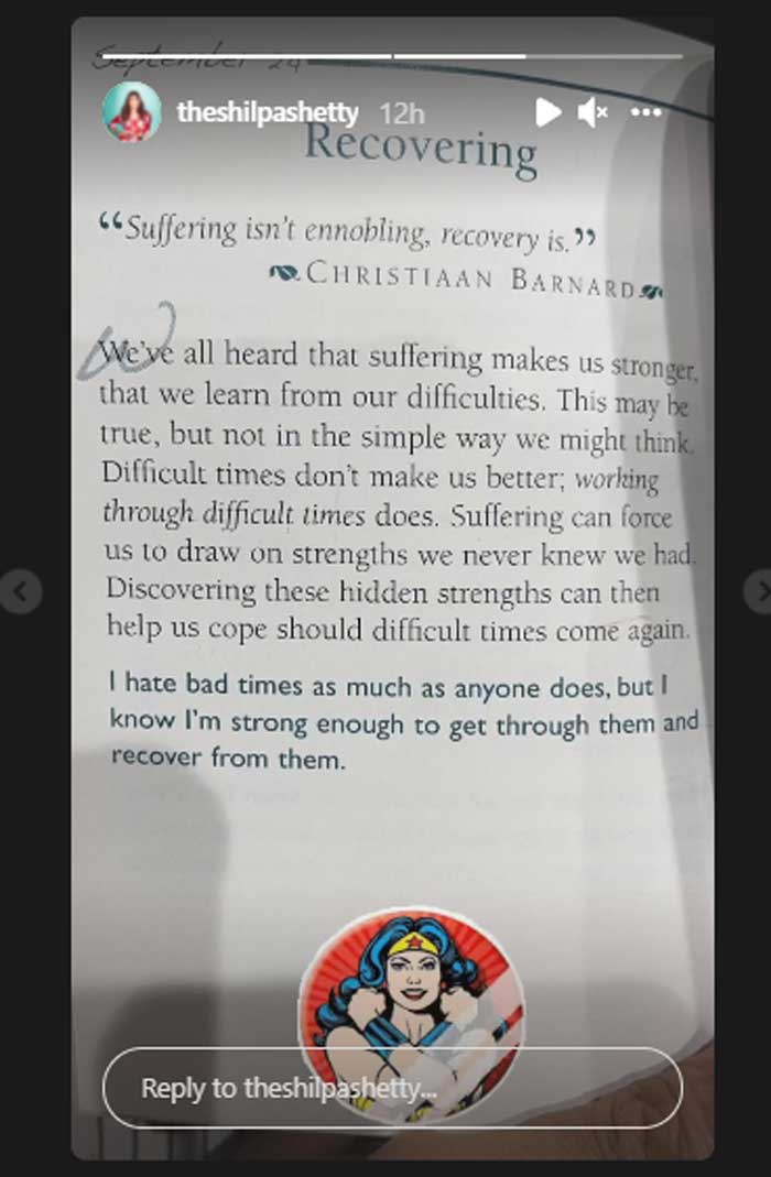 Shilpa Shetty reflects on ‘working through difficult’ times and recovering’