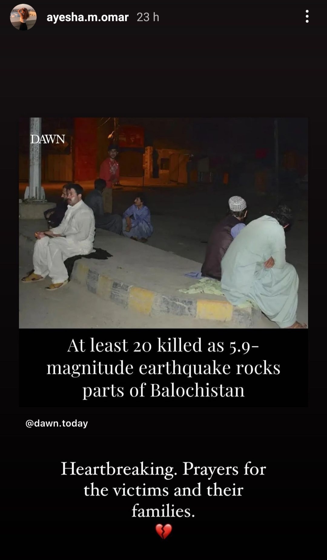 Celebrities take to social media to pray for the victims of Balochistan earthquake