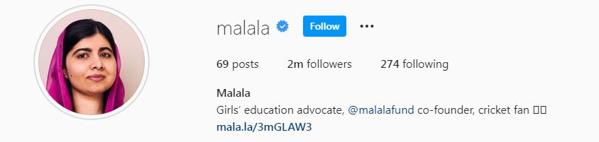 ملالہ انسٹاگرام پر چھاگئیں