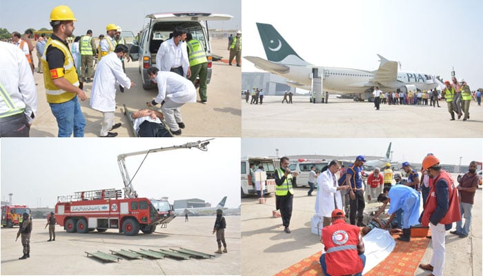 کراچی ایئرپورٹ پر سی اے اے کی ایمرجنسی مشق