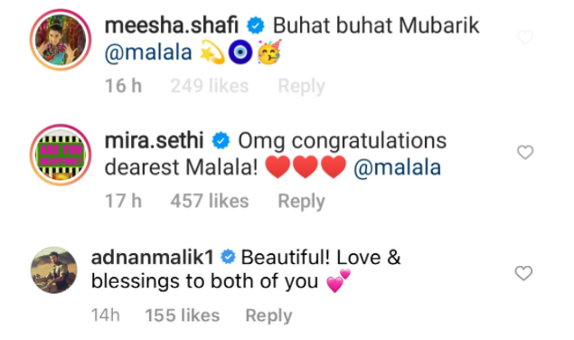 Celebrities across the globe congratulate Malala on tying the knot