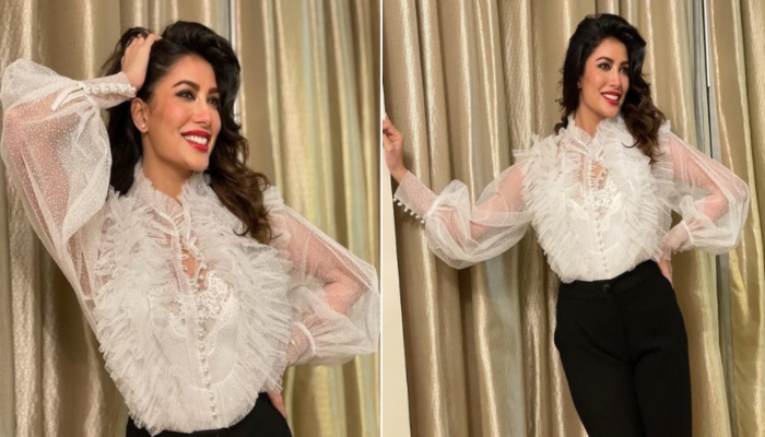 Mehwish Hayat drops jaws in cuff sleeves and ruffle top glam look