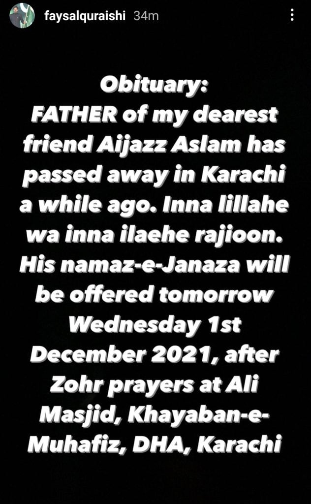 Aijaz Aslam grieves as his beloved father leaves for eternal abode 
