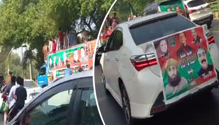 لاہور: PTI کے اسلام آباد جلسے کیلئے قافلے موٹر وے پر رواں دواں