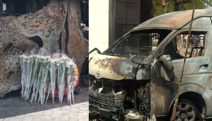 جامعہ کراچی دھماکا، چینی قونصل جنرل نے متاثرہ گاڑی پر پھول رکھے