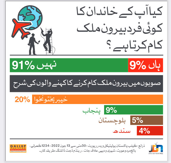 91 فیصد پاکستانیوں کے گھر کا کوئی شخص بیرون ملک ملازمت نہیں کرتا، گیلپ پاکستان