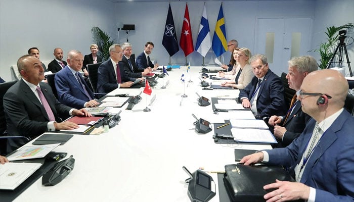 نیٹو جنرل سیکرٹری اور ترکی، فن لینڈ، سوئیڈن کے سربراہان اجلاس میں موجود ہیں۔