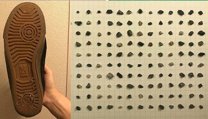 جاپانی شہری کا جوتے کے سول سے کنکر، شیشے کی کرچیاں جمع کرنے کا انوکھا مشغلہ
