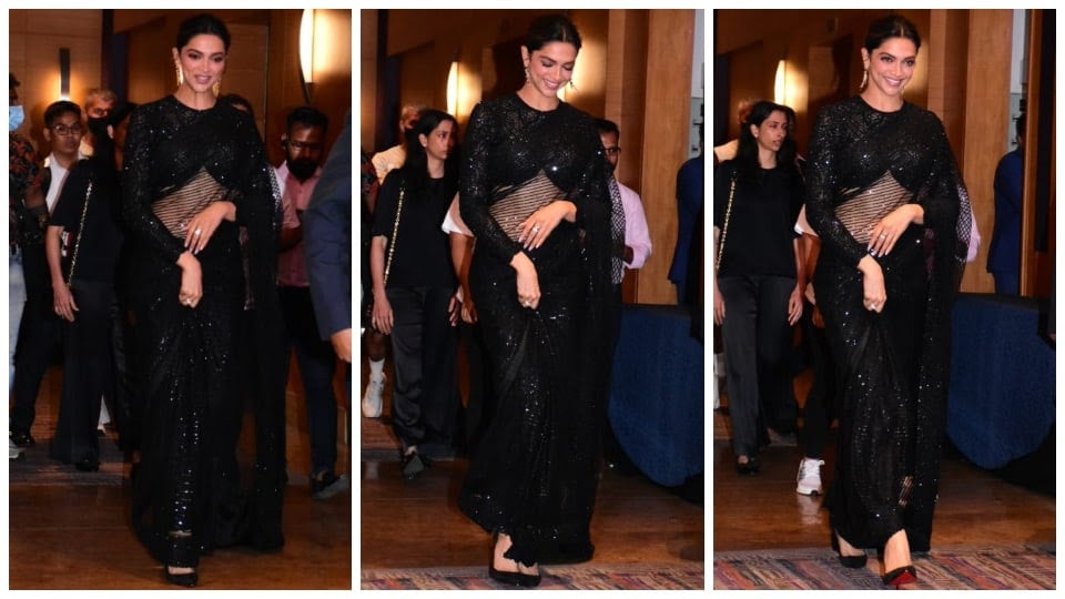 Deepika Padukone channels old-world glamour in a sari by Pakistani designer  Faraz Manan