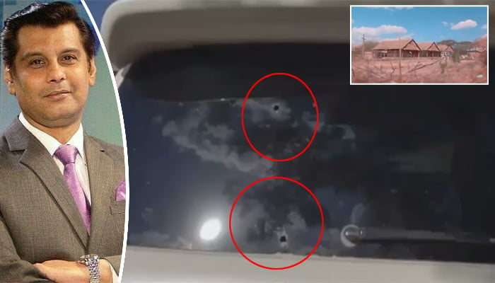 کینیا میں صحافی ارشد شریف کو جس گاڑی میں قتل کیا گیا اس کی ونڈ شیلڈ پر گولیوں کے نشانات نمایاں ہیں، چھوٹی تصویر جائے وقوع کی ہے