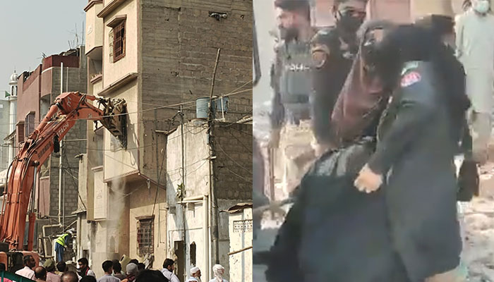 کراچی: مجاہد کالونی میں تجاوزات کے خلاف آپریشن، مظاہرین کا پتھراؤ