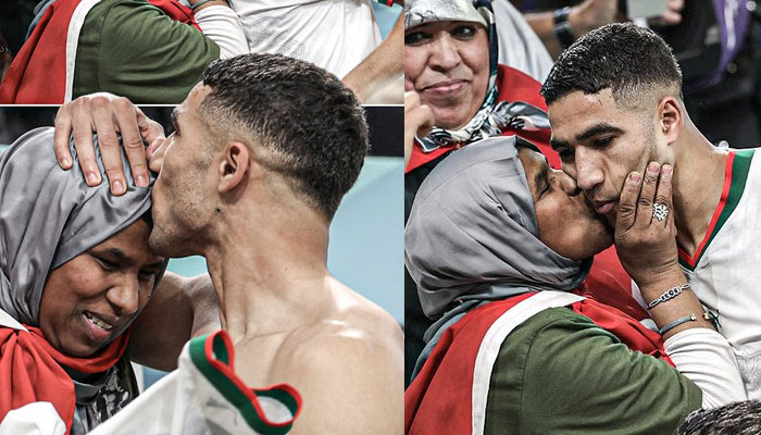 بیلجیئم کیخلاف کامیابی کے بعد مراکشی کھلاڑی کی والدہ کیساتھ جذباتی تصویر وائرل