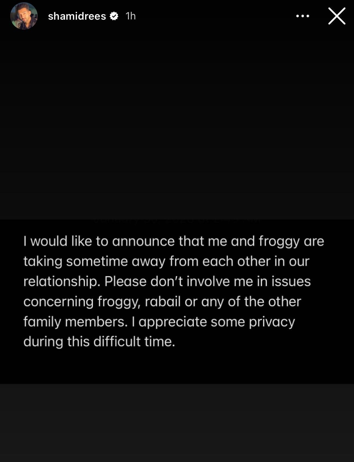 Sham Idrees, Froggy taking a break from their marriage 