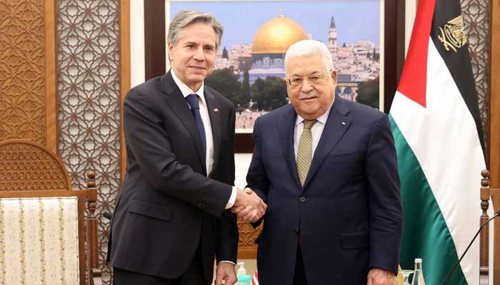 امریکی سیکریٹری خارجہ کی فلسطین کے صدر محمود عباس سے ملاقات