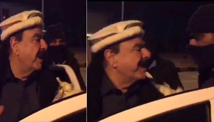 شیخ رشید پولیس اہلکار کو دھکا دیتے ہوئے، بشکریہ ٹوئٹر