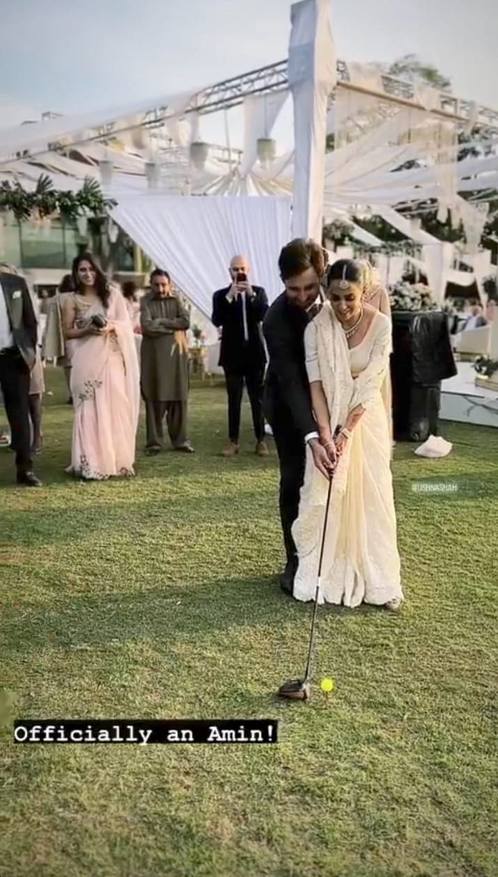 Ushna Shah looks a stunning valima bride in ivory saree 