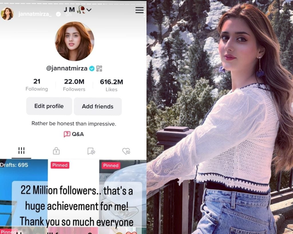 Jannat Mirza gains 22 million TikTok followers 