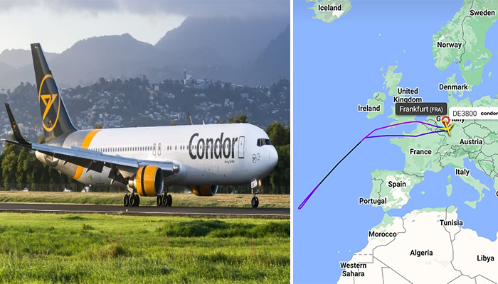 The flight from Germany to Guadeloupe landed back in Frankfurt after 8 hours