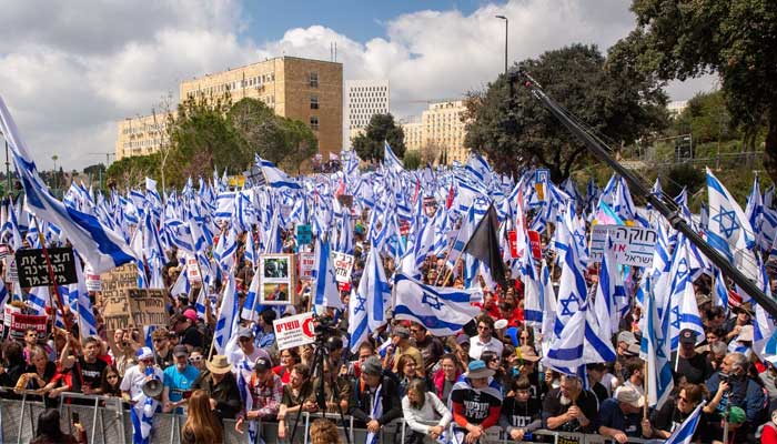 اسرائیل میں جاری احتجاجی مظاہرے کا منطر