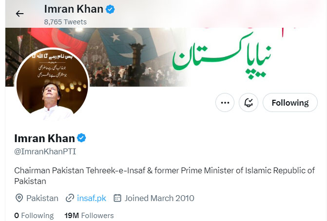 عمران خان کے ٹوئٹر پر 19 ملین فالوورز ہوگئے