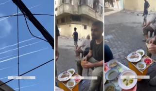 فلسطینیوں کی راکٹوں کی بارش میں کھانا کھانے کی ویڈیو