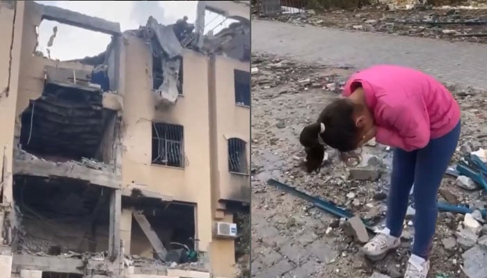 فلسطینی بچی اسرائیلی بمباری سے تباہ شدہ گھر دیکھ کر پھوٹ پھوٹ کر رونے لگی