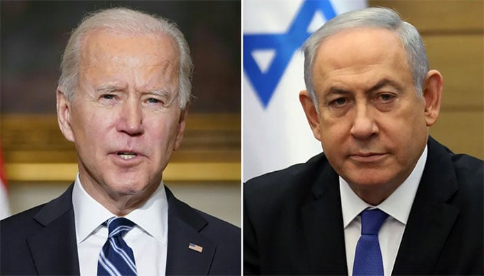 اسرائیلی وزیرِ اعظم نیتن یاہو اور امریکی صدر جوبائیڈن —فائل فوٹو
