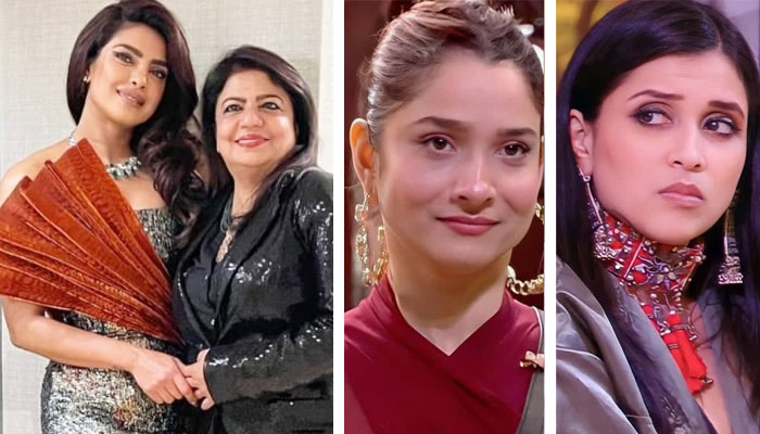 منارا چوپڑا (دائیں)، انکیتا لوکھنڈے (درمیان) اور پریانکا چوپڑا اپنی والدہ مدھو چوپڑا کے ساتھ (بائیں)