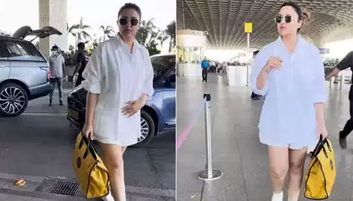 پرینیتی چوپڑا کی ممبئی ایئر پورٹ پر لی گئی حالیہ تصویر(فوٹو سوشل میڈیا)۔