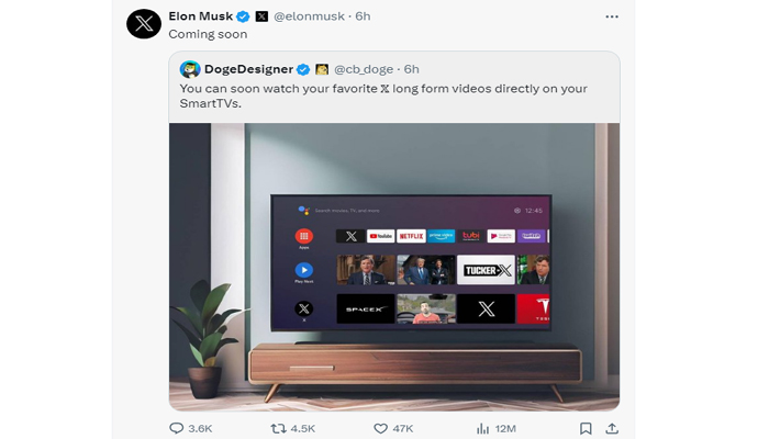 Elon Musk says X’s long-form videos will be soon available on smart TVs