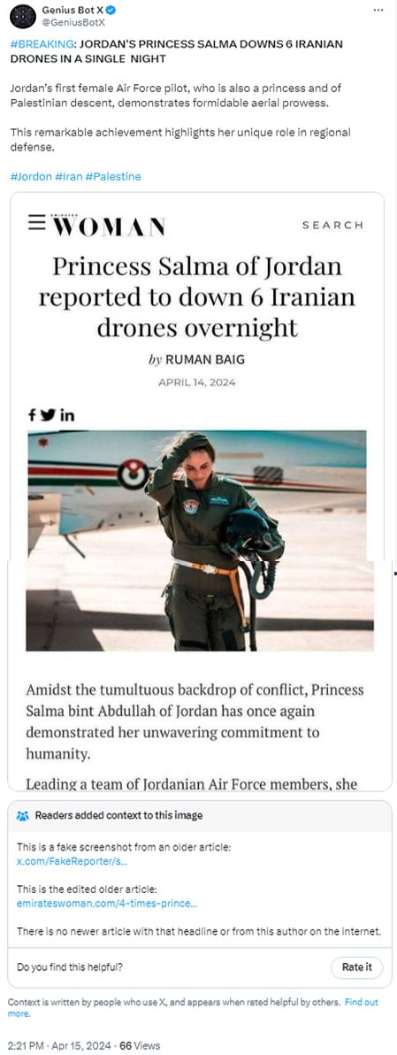 کیا واقعی ایرانی ڈرونز اردن کی شہزادی سلمیٰ نے مار گرائے؟