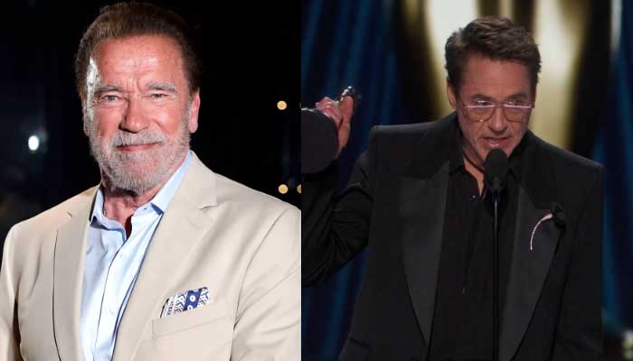 Arnold Schwarzenegger connects with Robert Downey Jr.’s Oscars speech