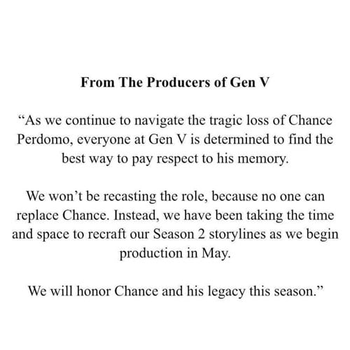 Gen V announces Chance Perdomo’s role won’t be recast amid his tragic demise