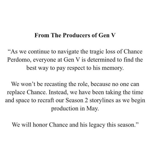 Gen V announces Chance Perdomo’s role won’t be recast amid his tragic demise