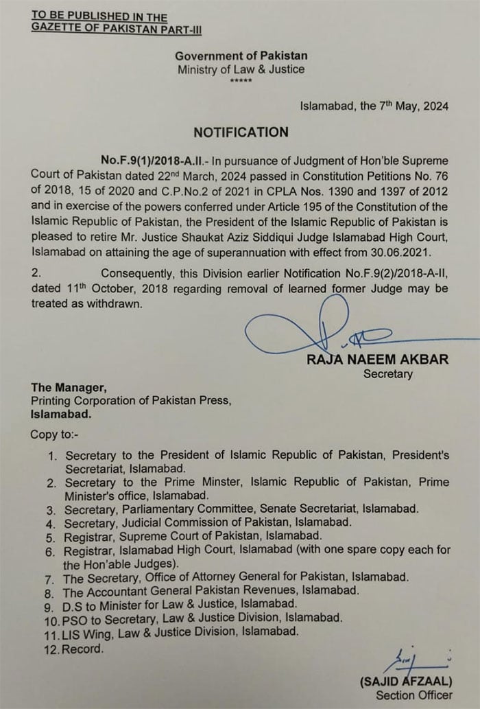 A Copy Of The Notification Issued By The Ministry Of Law