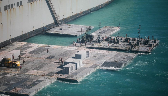 US military constructs floating pier for Gaza aid