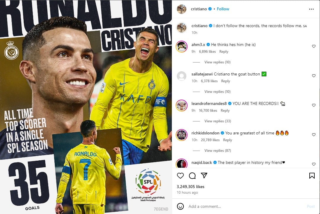 Cristiano Ronaldo issues bold statement after setting new record