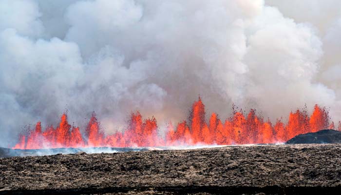 Iceland volcano lava shoots into air over 160 feet: Watch