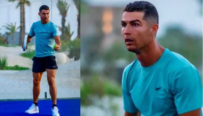 Ronaldo takes break from football, spotted playing tennis on vacation