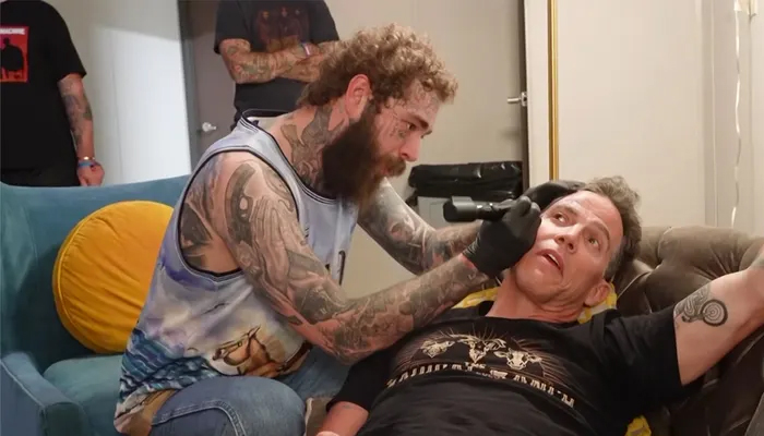 Post Malone punches graphic tattoo on Steve-O’s face