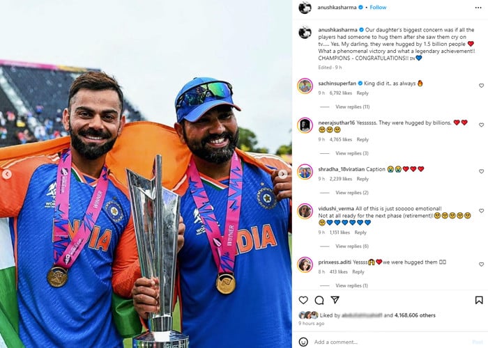 Anuska Sharma pens heartfelt post for husband Virat Kohli on winning T20 WC