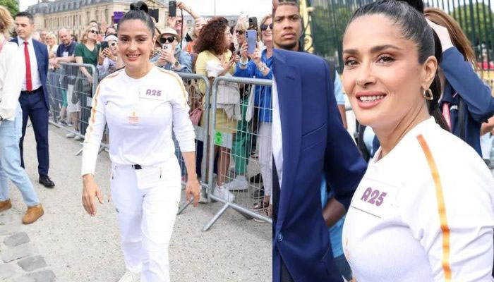 Salma Hayek beams with pride by representing the enduring spirit of Olympics