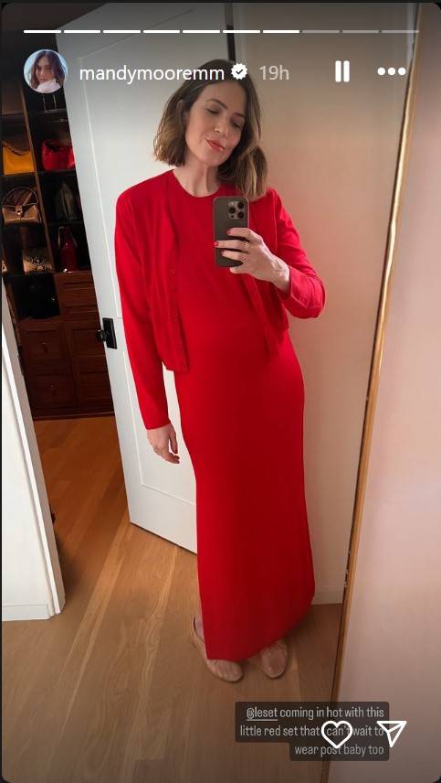 Pregnant Mandy Moore radiates ‘maternal bliss’ in chic red dress: Photos