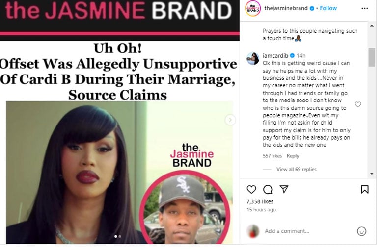 Cardi B defends Offset against false claims amid divorce