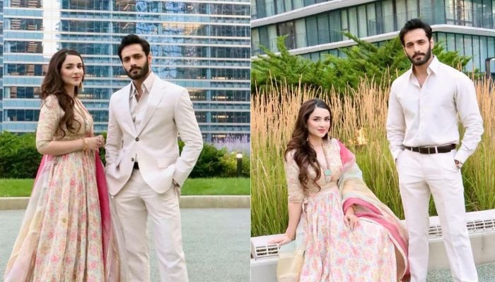 Yumna Zaidi and Wahaj Ali pose in style from the streets of Chicago