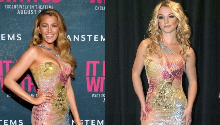 Britney Spears reimagines her classic 2002 Versace dress worn by Blake Lively