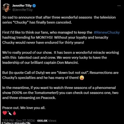 ‘Chucky:’ Jennifer Tilly, Devon Sawa break silence on season 4 cancelation