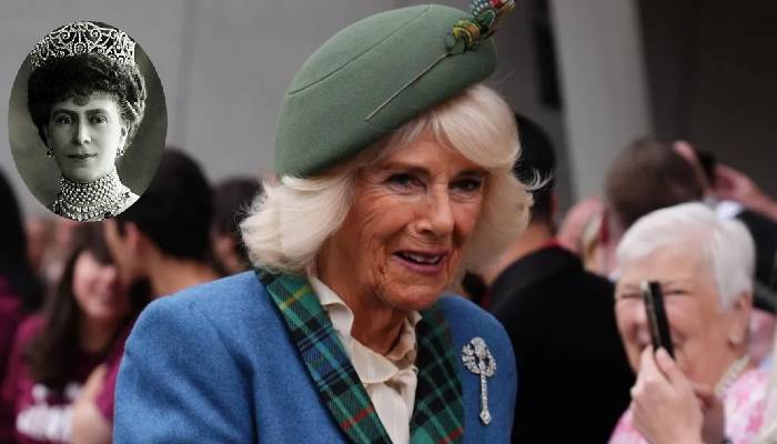 Queen Camilla sports Queen Marys iconic diamond thistle in new outing