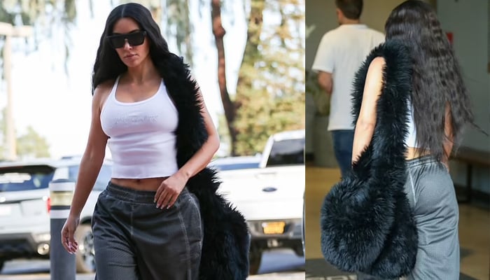 Kim Kardashian scored oddball style points at son Saint West’s basketball match